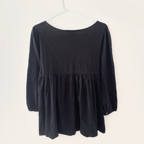 3/$20 Black Crochet Peasant Blouse Babydoll Top - Picture 2 of 2